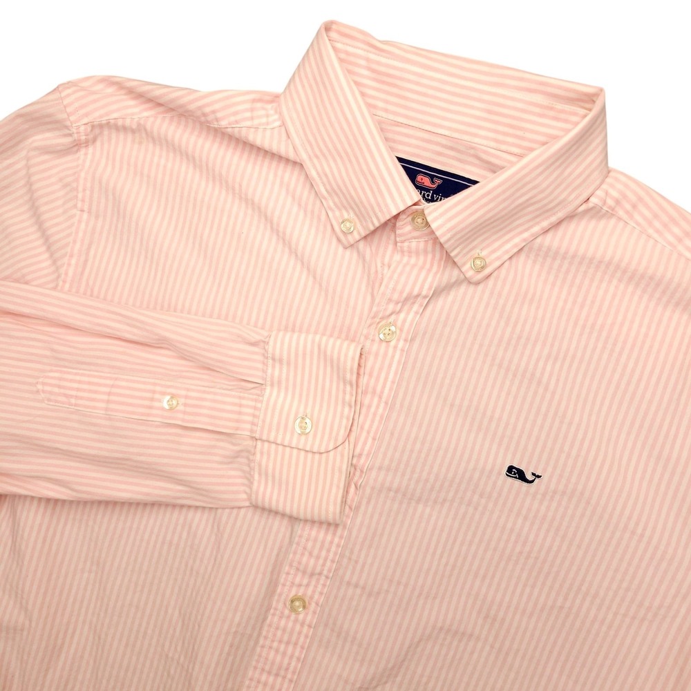 Vineyard Vines Whale Shirt Mens L Pink Stripe‎ Long Sleeve Button Down Cotton